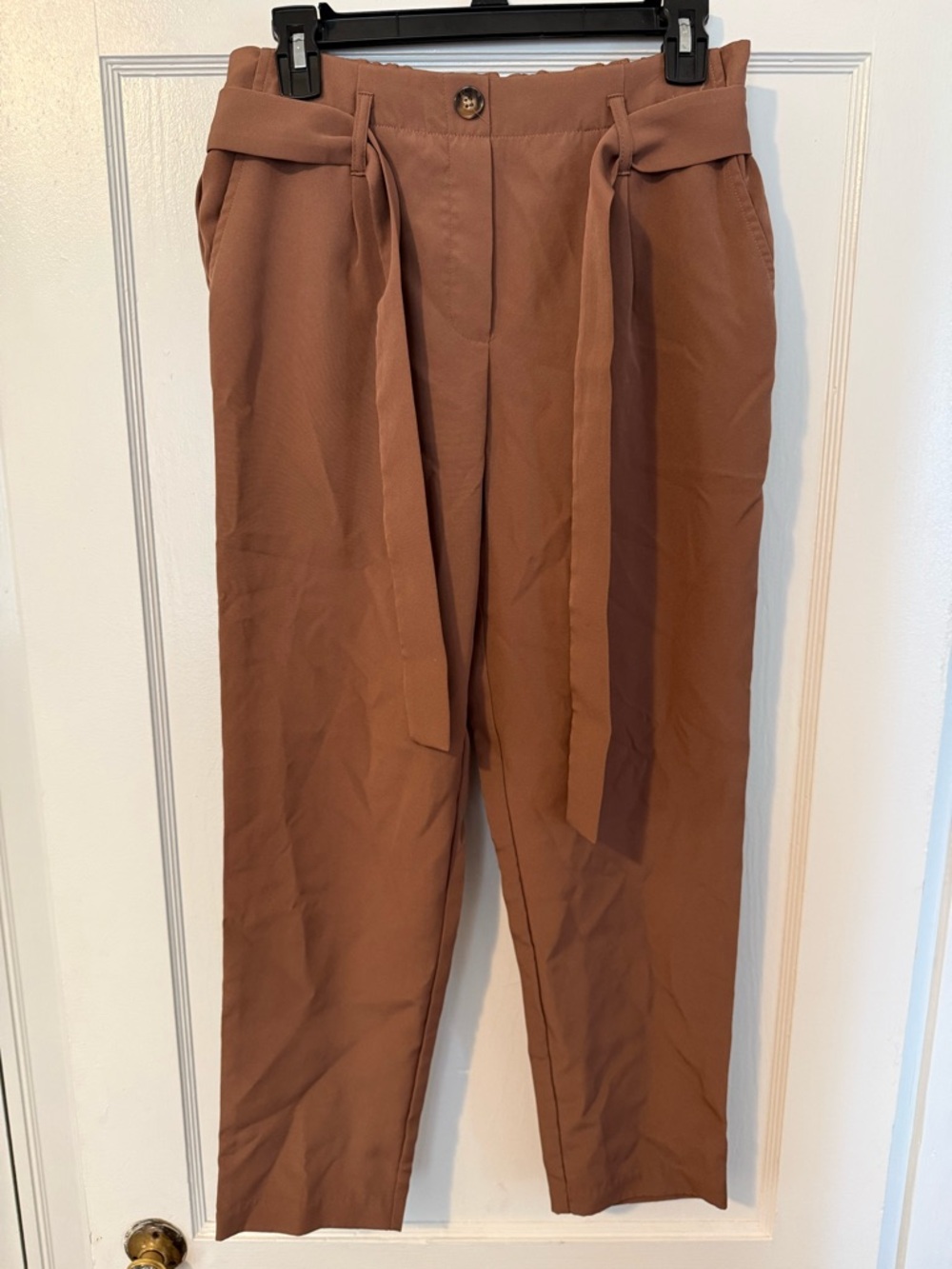 High-Rise Trousers in Rust Brown with Self-Tie Belt